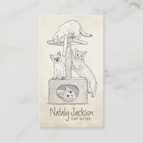 Cats on The scratching post drawing Business Card