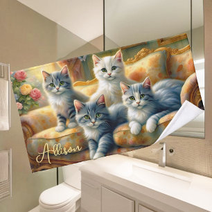 Cats on the sofa - cute scene in vintage look hand towel