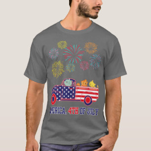 Cats On Truck Dancing With Fireworks T-Shirt