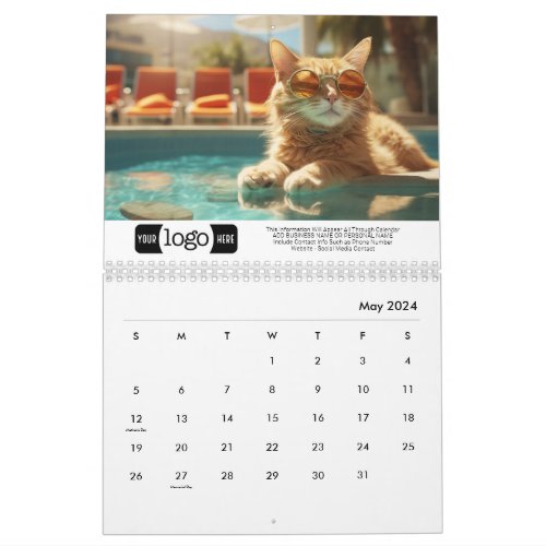 Cats on Vacation _ Add Logo For Business Gift Calendar