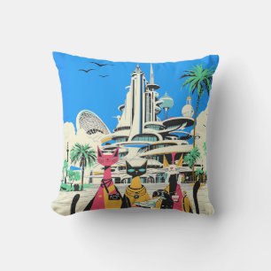 Cats on Vacation Visit the Future Outdoor Pillow