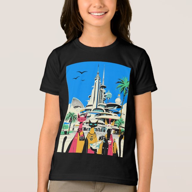Cats on Vacation Visit the Future Tri-Blend Shirt (Front)