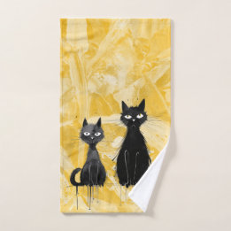 Cats on Yellow Hand Towel