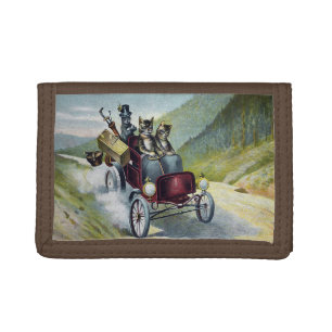 Cats Out For a Jaunt in a Vintage Auto Trifold Wallet