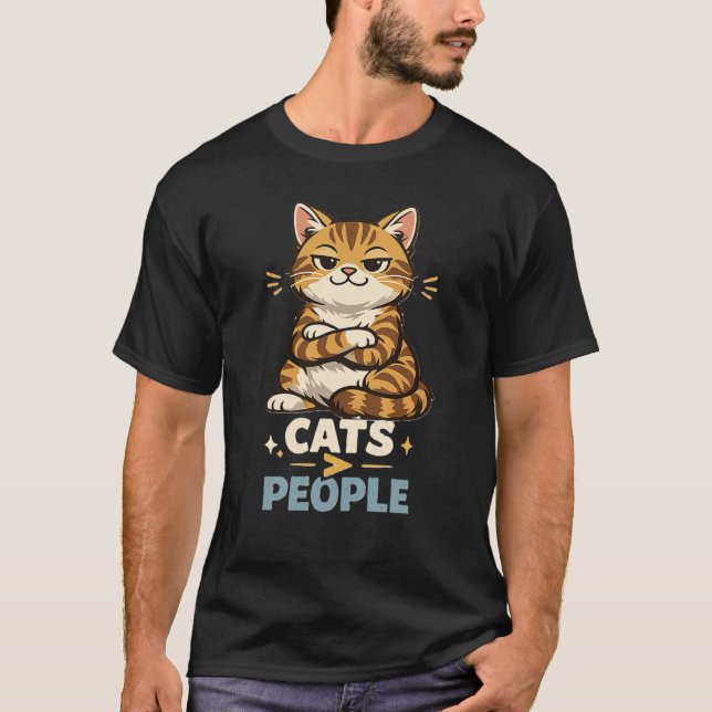 Cats Over People Funny Cat Lover T-Shirt (Front)