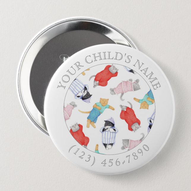 CATS PAJAMAS Child ID Button - White (Front & Back)