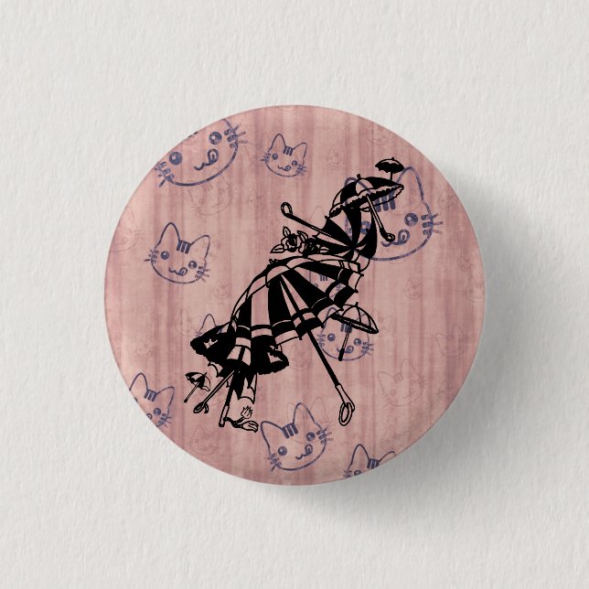 cats Parasols Umbrellas Ink art Illustration  Button (Front)