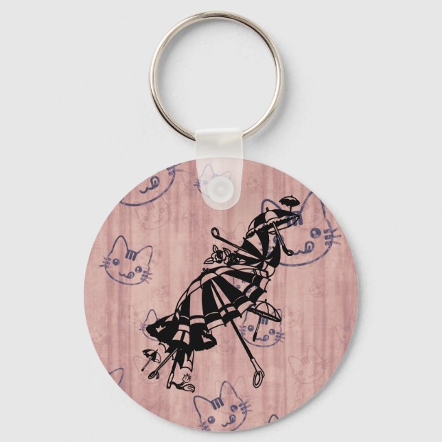 cats Parasols Umbrellas Ink art Illustration   Keychain (Front)