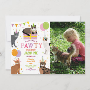 Cats Party Birthday Party Girls Fun Invitation