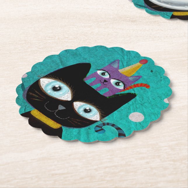Cats party paper coaster (Angled)