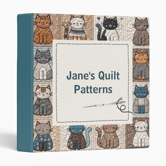 Cats Patchwork Quilt Pattern 3 Ring Binder (Front/Spine)