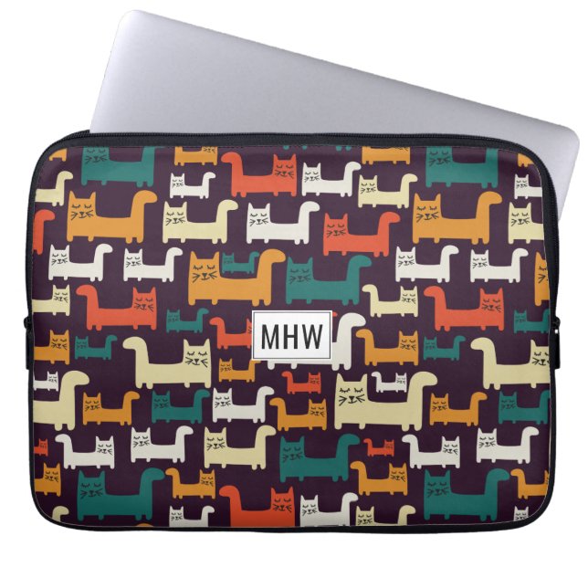 Cats Pattern custom monogram laptop sleeves (Front)