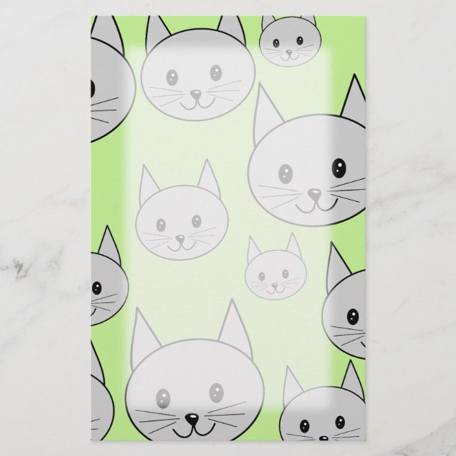 Cats Pattern in Green and Gray. Stationery (Front)