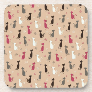 cats Pattern Pink Beverage Coaster