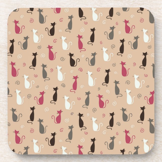 cats Pattern Pink Beverage Coaster (Front)