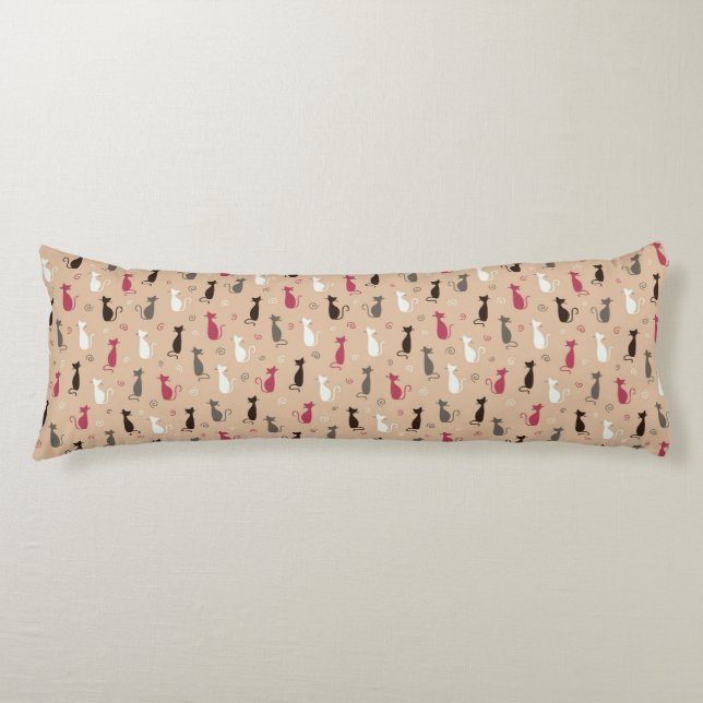 cats Pattern Pink Body Pillow (Front)