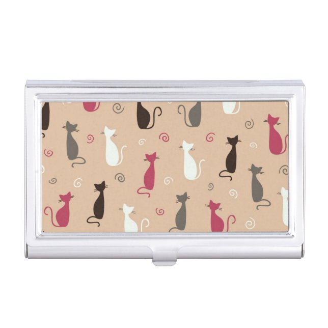 cats Pattern Pink Business Card Holder (Front)