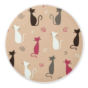 cats Pattern Pink Ceramic Knob