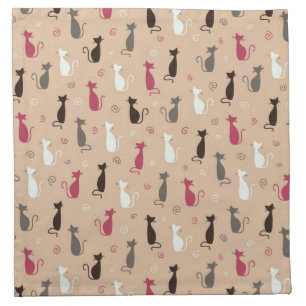 cats Pattern Pink Cloth Napkin