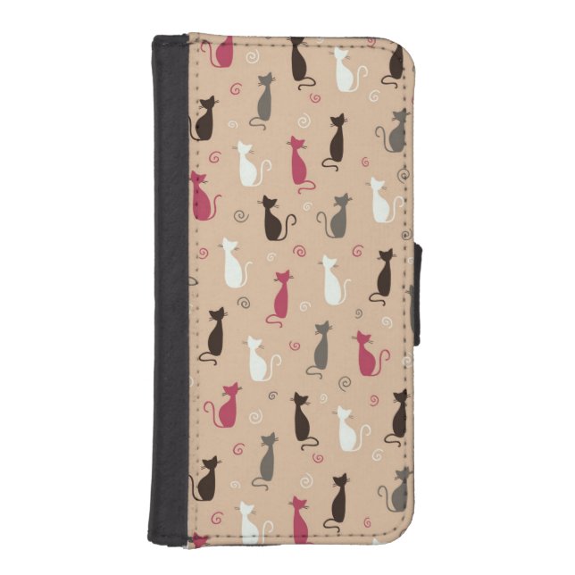 cats Pattern Pink iPhone Wallet Case (Front)