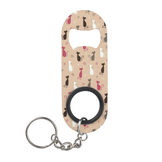 cats Pattern Pink Keychain Bottle Opener (Front)