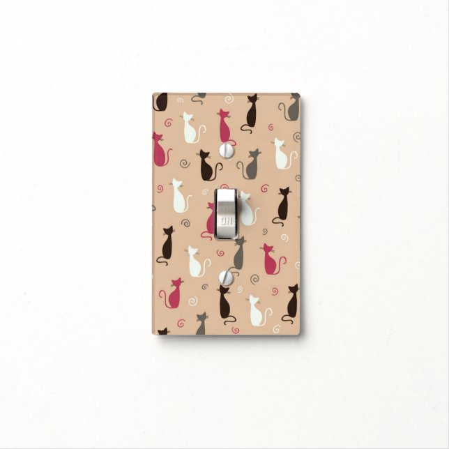 cats Pattern Pink Light Switch Cover (In Situ)