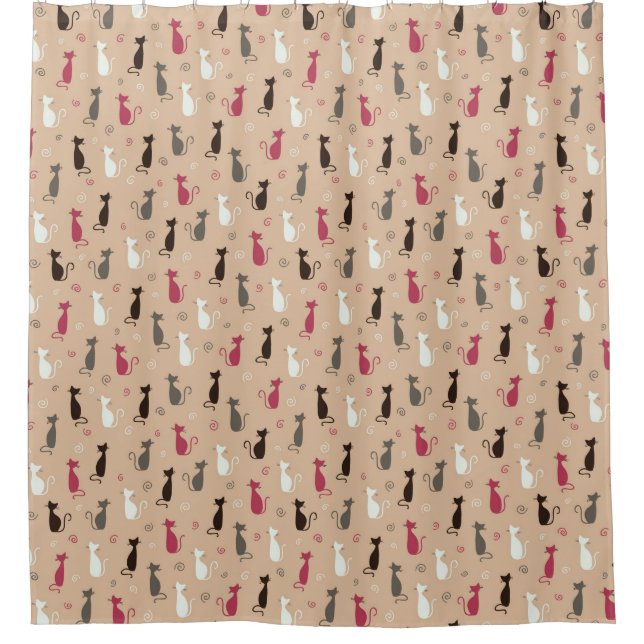 cats Pattern Pink Shower Curtain (Front)