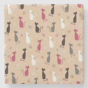 cats Pattern Pink Stone Coaster