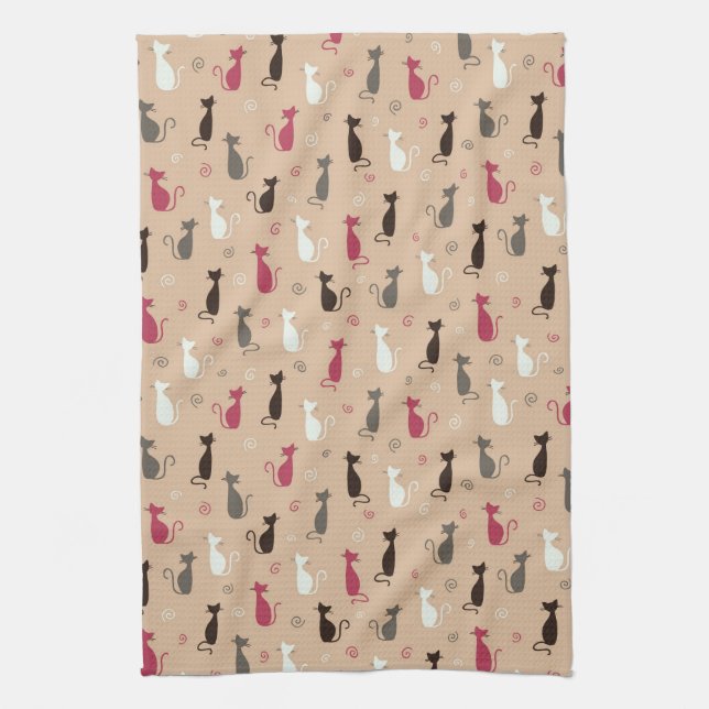 cats Pattern Pink Towel (Vertical)