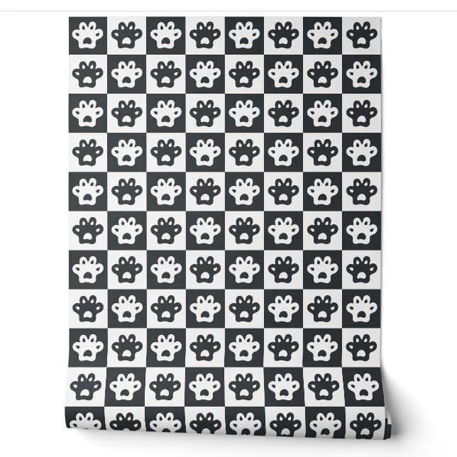  cat's paws  black and white pattern wallpaper  (Unrolling)