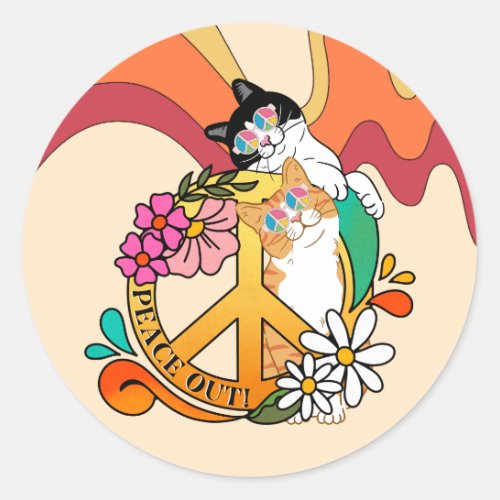 Cats  Peace Out Classic Round Sticker