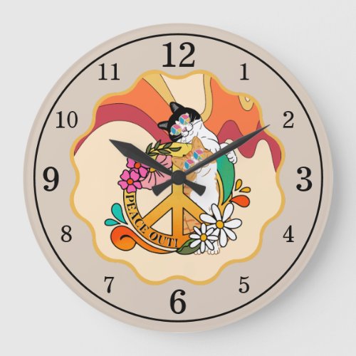 Cats  Peace Out Large Clock