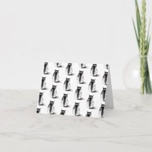 Cats Pen Ink Drawing Illustration Art Folded Note Card