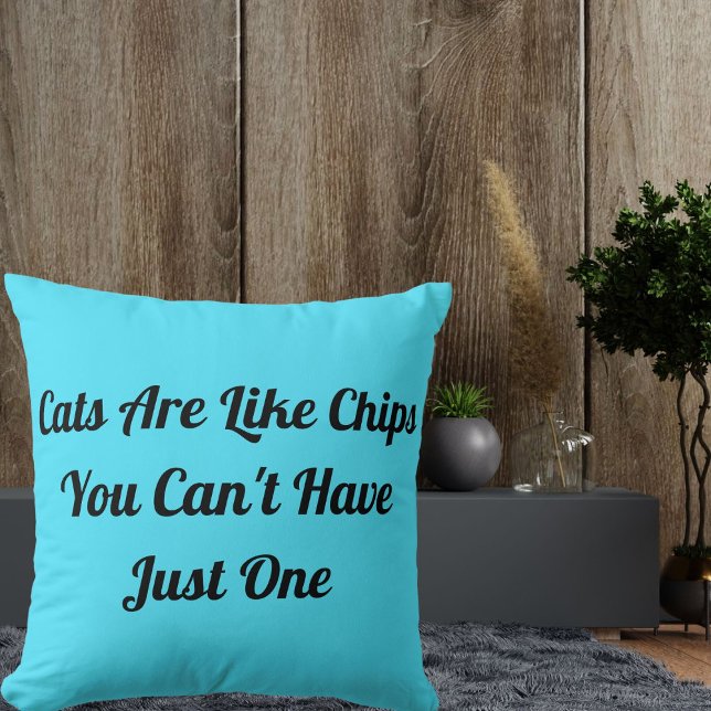 Cats Personalized Funny Cool Modern Pet Quote Blue Throw Pillow (Creator Uploaded)