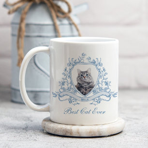 Cat's Photo in a Chinoiserie Crest Best Cat Ever Coffee Mug
