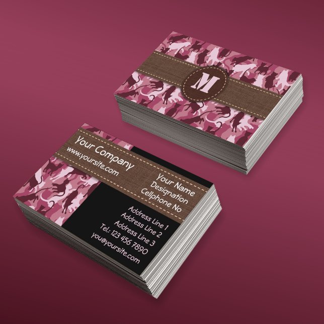 Cats Pink Camouflage Horizontal Business Card (Creator Uploaded)