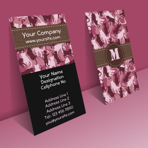 Cats Pink Camouflage Vertical Business Card