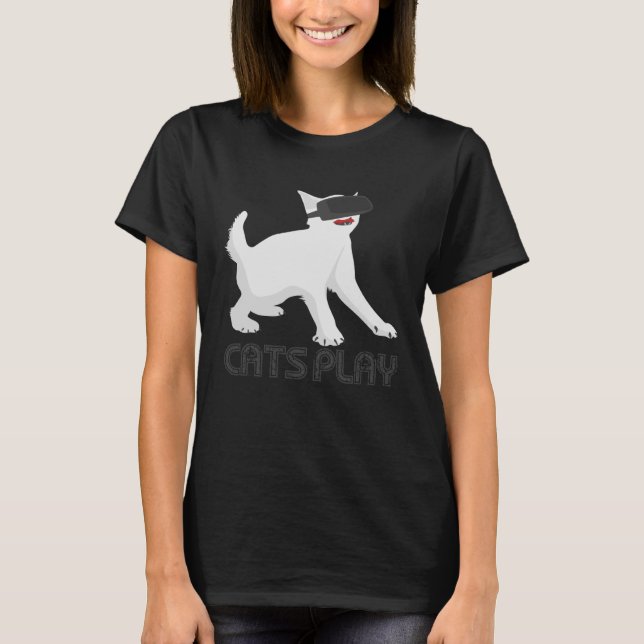 Cats Play I  Cat Kitten Gamer Gaming VR Headset T-Shirt (Front)
