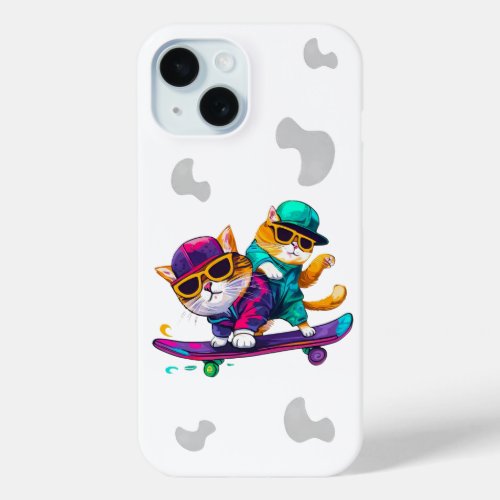 Cats Play Skateboard Wearing Glasses Hip Hop Hat   iPhone 15 Case