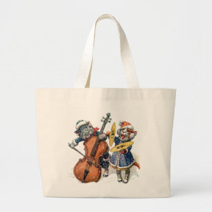 Cats Play the Cello and Cymbals in the Snow Large Tote Bag