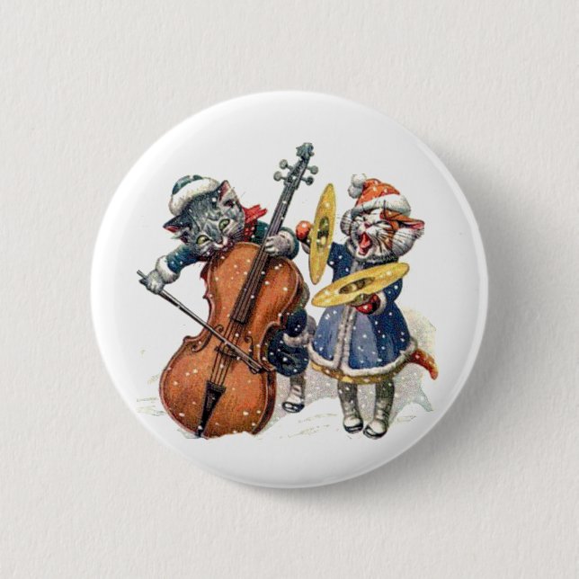 Cats Play the Cello and Cymbals in the Snow Pinback Button (Front)