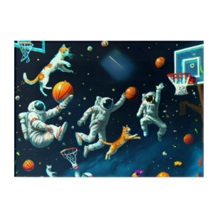 Cats Playing Basketball in Space with Astronauts Acrylic Print