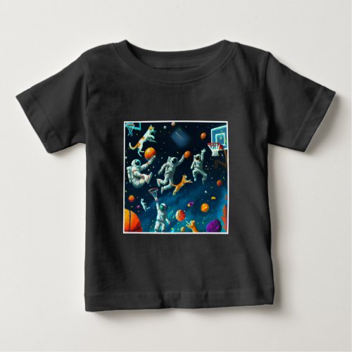 Cats Playing Basketball in Space with Astronauts Baby T_Shirt