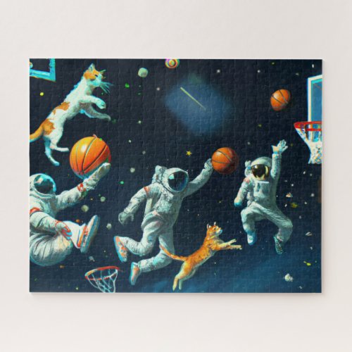 Cats Playing Basketball in Space with Astronauts Jigsaw Puzzle