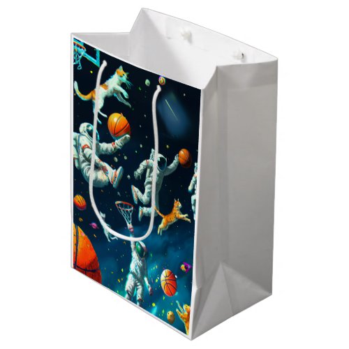 Cats Playing Basketball in Space with Astronauts Medium Gift Bag