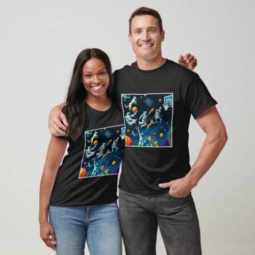 Cats Playing Basketball in Space with Astronauts T_Shirt