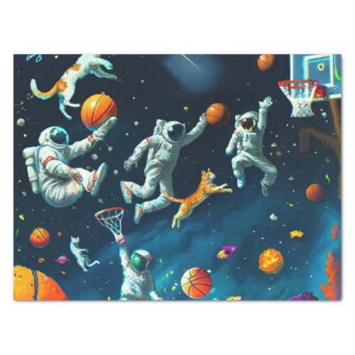 Cats Playing Basketball in Space with Astronauts Tissue Paper
