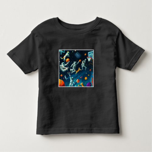 Cats Playing Basketball in Space with Astronauts Toddler T_shirt