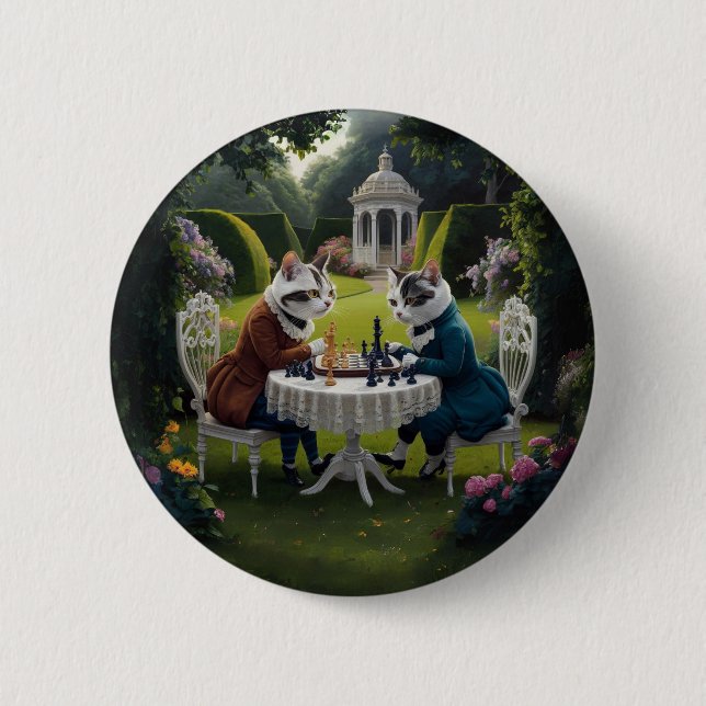 Cats playing Chess Button (Front)
