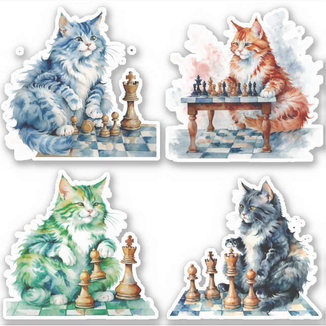Cats playing Chess Sticker (Front)